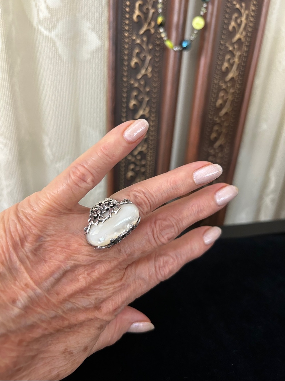 Genuine mother of Pearl and Sterling silver ring